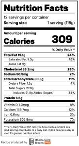 detailed nutrition facts for a serving of pistachio ice cream with rhubarb jam swirl.