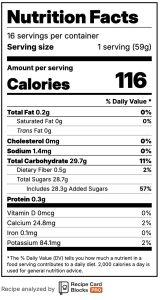 detailed nutrition facts for a serving of rhubarb jam.