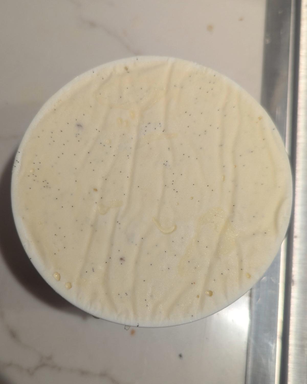 how to store homemade ice cream, with the wax paper removed to show the surface texture.