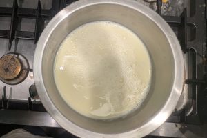 chilled custard base in a bowl set over an ice bath.