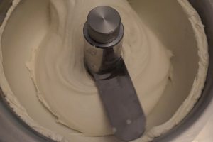 churned custard ice cream base in a compressor ice cream maker.