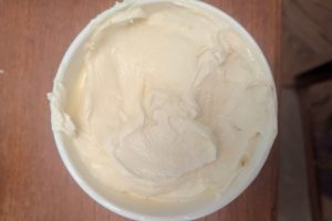 sweet cream custard ice cream in a pint container before chilling.
