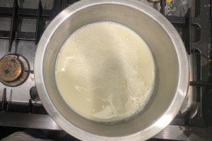stained custard base in a bowl set over an ice bath.