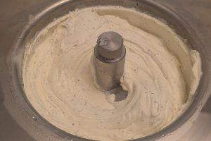 churned lemon poppy seed ice cream in a compressor ice cream maker.