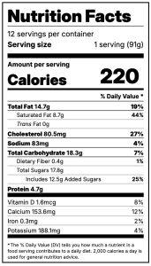 detailed nutrition facts for a serving of lemon poppyseed ice cream.