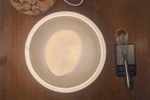 granulated sugar and skim milk powder in a metal bowl.
