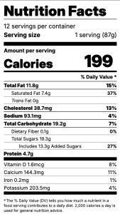nutrition label for blue vanilla ice cream.