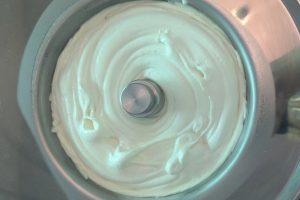 churned philadelphia style ice cream in the bowl of a compressor ice cream maker.