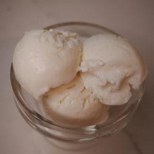 three scoops of philadelphia-style ice cream made without eggs.