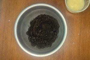 crushed oreo cookies in a bowl.