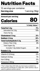 detailed nutrition facts for a serving of chocolate ganache fudge chunks.