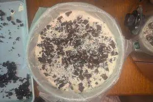 Vermonty Python ice cream spread into the bottom of a springform pan.