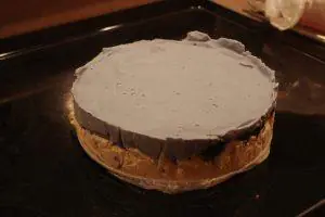unmolded swimming pool ice cream cake showing the two layers.