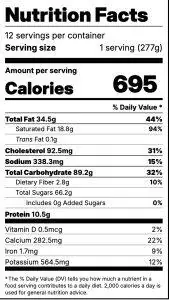 nutrition facts for one slice of swimming pool ice cream cake.