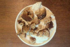 donut pieces added to ice cream.