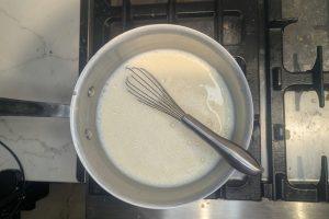 custard ice cream base after tempering in eggs.