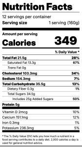 detailed nutrition facts for a serving of apple cider caramel donut ice cream.