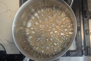 bubbling caramel in a saucepan.