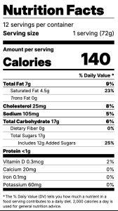 detailed nutrition facts for a serving of apple cider caramel sauce.