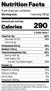 detailed nutrition facts for a serving of chaider ice cream.